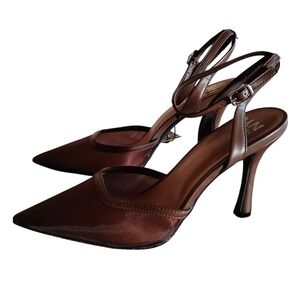 Pointed Toe Brown Slingback Heels w/Adjustable Ankle Strap